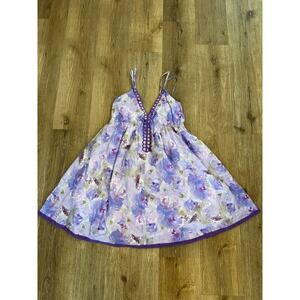 In Loom Boho Festival Floral Lace Up Mini Dress Women‎ Small Purple Cotton Fairy